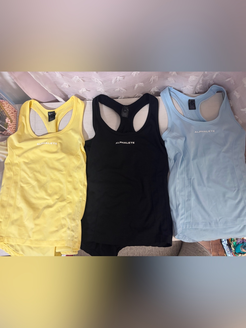 Alphalete Racerback Seamless Tanks – Yellow, Black & Light Blue size XS